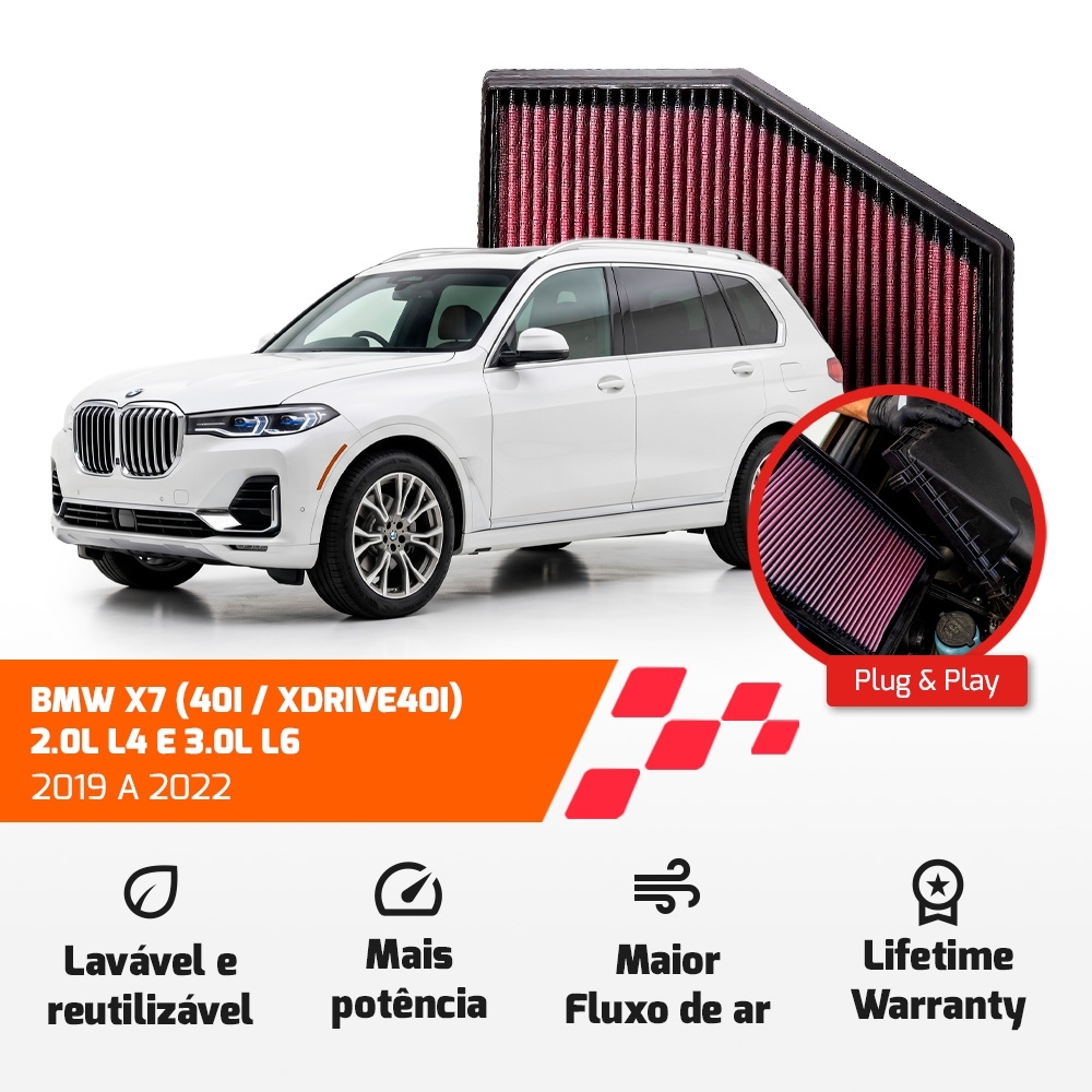 FILTRO DE AR ESPORTIVO K&N BMW SÉRIES 5 / 7 / 8 X3 X4 X5 X6 X7 2.0L L4 E 3.0L L6 DE 2015 EM DIANTE 33-3079