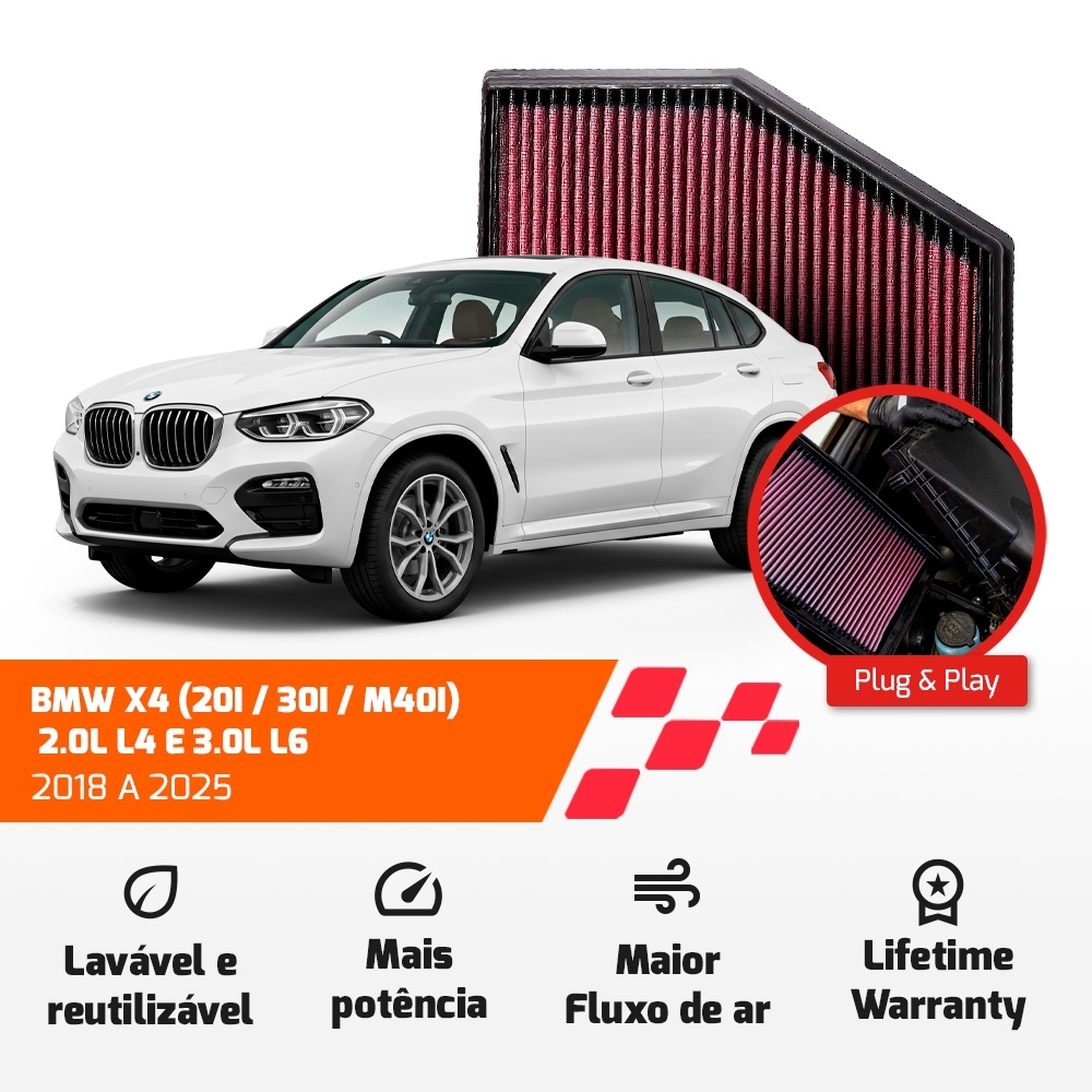 FILTRO DE AR ESPORTIVO K&N BMW SÉRIES 5 / 7 / 8 X3 X4 X5 X6 X7 2.0L L4 E 3.0L L6 DE 2015 EM DIANTE 33-3079