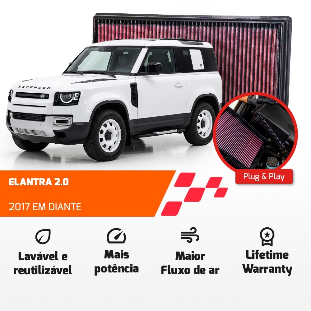 FILTRO DE AR ESPORTIVO K&N LAND ROVER Defender Discovery Range Rover Sports 2.0 3.0 2016 EM DIANTE 33-5093