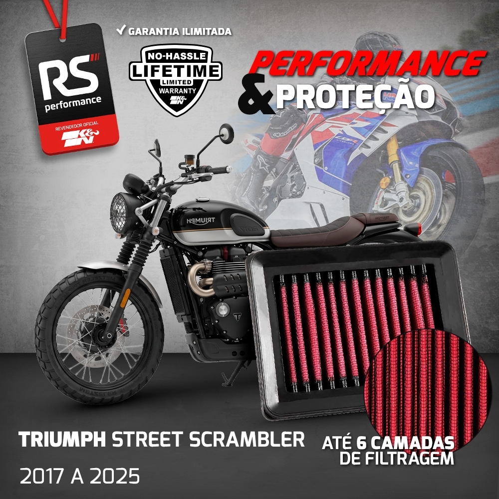 FILTRO DE AR ESPORTIVO K&N TRIUMPH Bonneville T100 T120 Street / Speed Twin Street Scrambler Street Cup Thruxton TFC 2016 EM DIANTE TB-9016