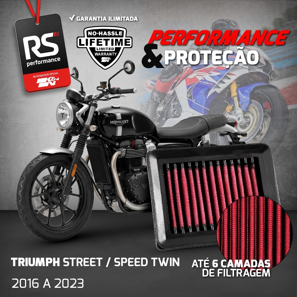 FILTRO DE AR ESPORTIVO K&N TRIUMPH Bonneville T100 T120 Street / Speed Twin Street Scrambler Street Cup Thruxton TFC 2016 EM DIANTE TB-9016