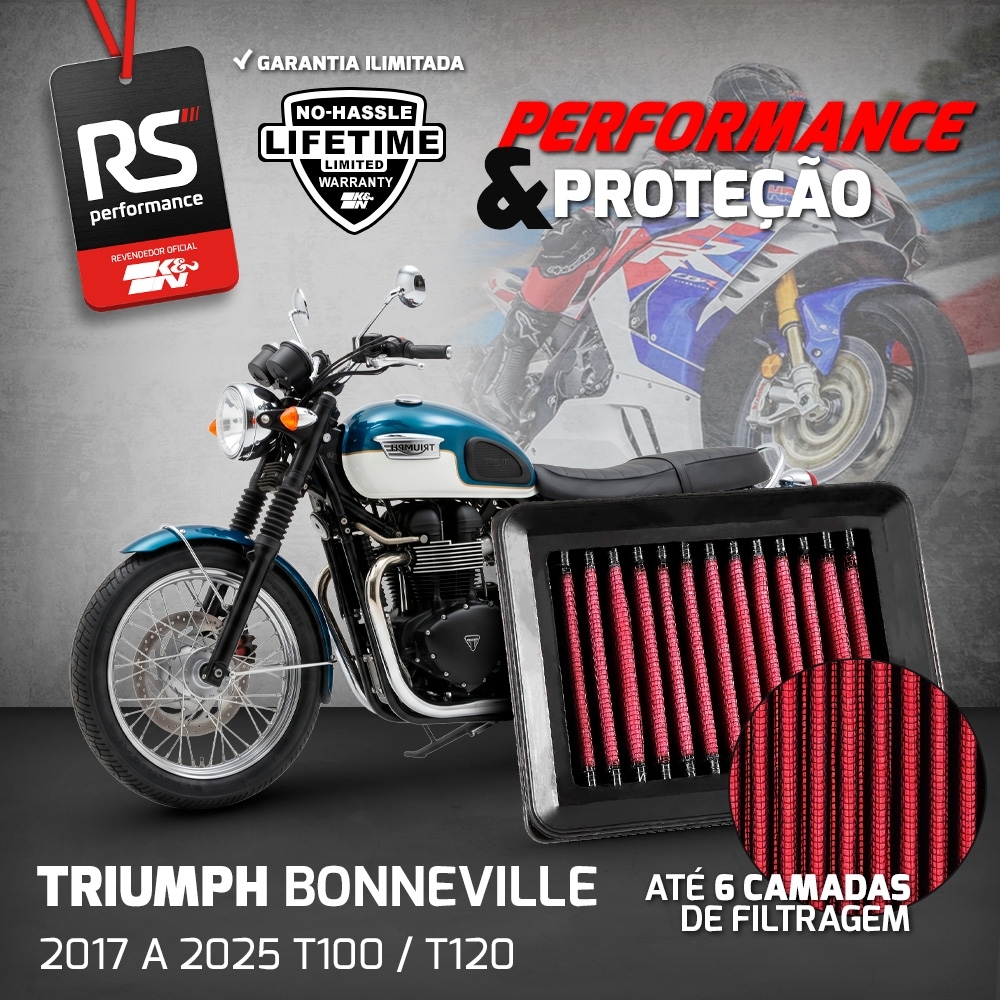 FILTRO DE AR ESPORTIVO K&N TRIUMPH Bonneville T100 T120 Street / Speed Twin Street Scrambler Street Cup Thruxton TFC 2016 EM DIANTE TB-9016