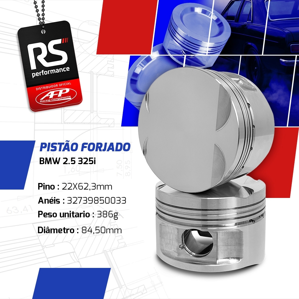 Kit 6 Pistão BMW 325I 2.5 M50B25TU Plano C/ Cava Pino 22 + Anéis + Travas
