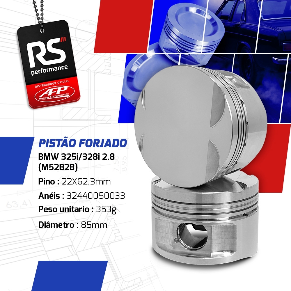 Kit 6 Pistão BMW 325I/328I 2.8 M52B28 Plano + Pinos 22 + Anéis