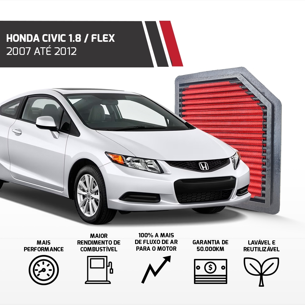 Filtro De Ar Esportivo Civic 1.8 16v Exs Lxs Lxl 2007 A 2011