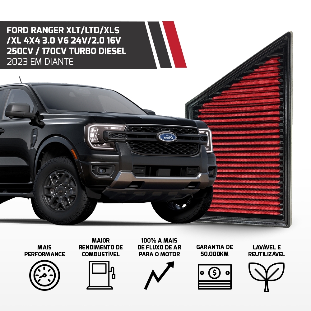 Filtro Esportivo Inbox Ford Ranger 2.0 3.0 Td 2023 Em Diante