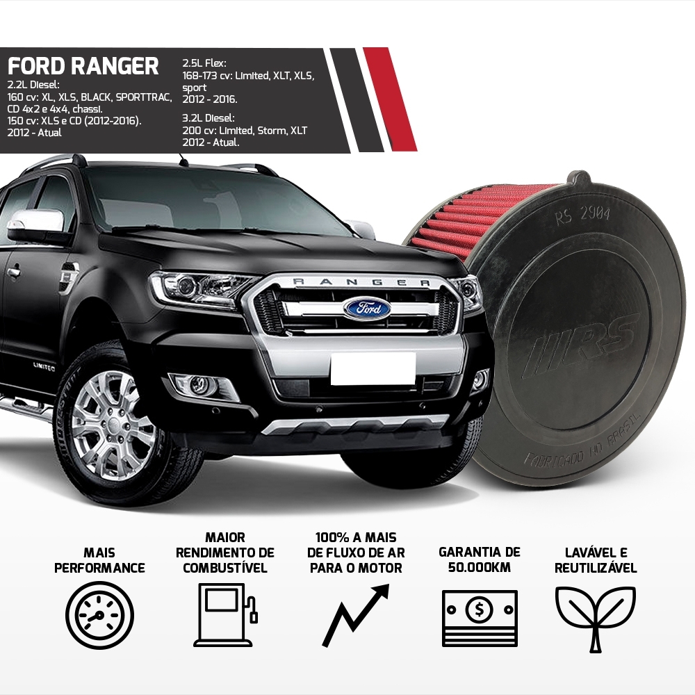 Filtro Esportivo Ford Ranger 2.2/2.5 Flex/3.2 2011 Diante