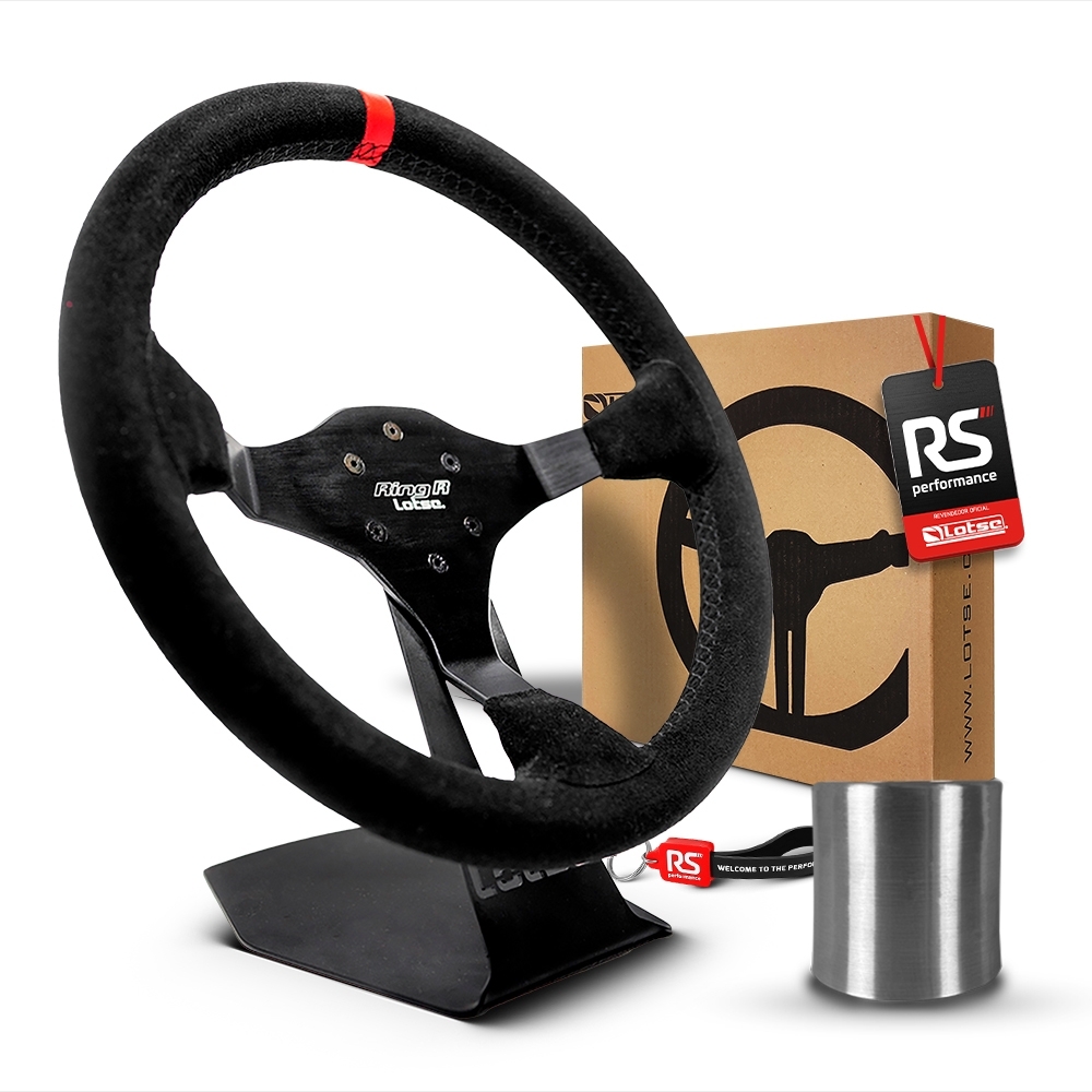 Volante Esportivo Ring R Em Camurça Preta + Cubo (COM VARIAÇÃO)