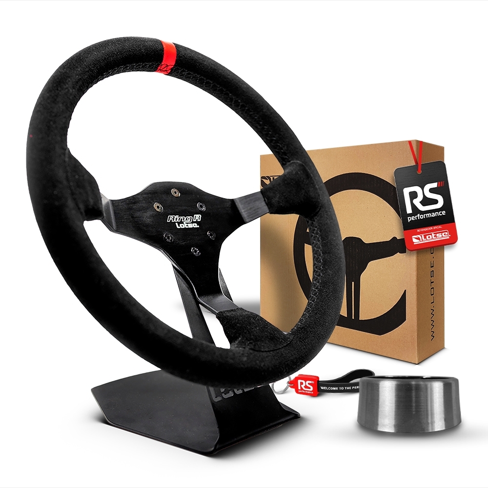 Volante Esportivo Ring R Em Camurça Preta + Cubo (COM VARIAÇÃO)