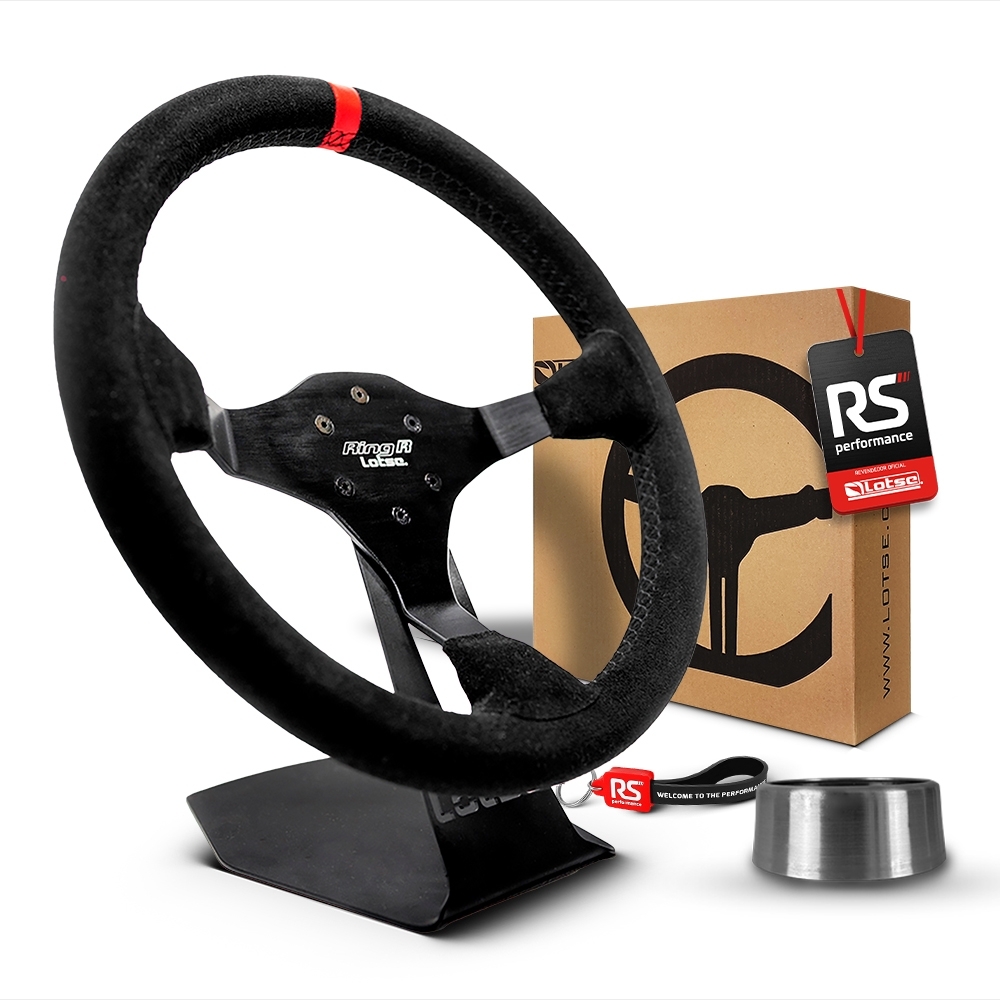 Volante Esportivo Ring R Em Camurça Preta + Cubo (COM VARIAÇÃO)