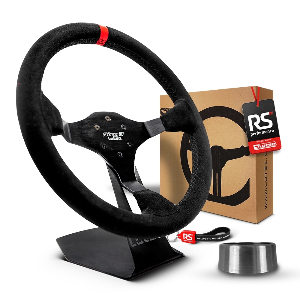 Volante Esportivo Ring R Em Camurça Preta + Cubo (COM VARIAÇÃO)