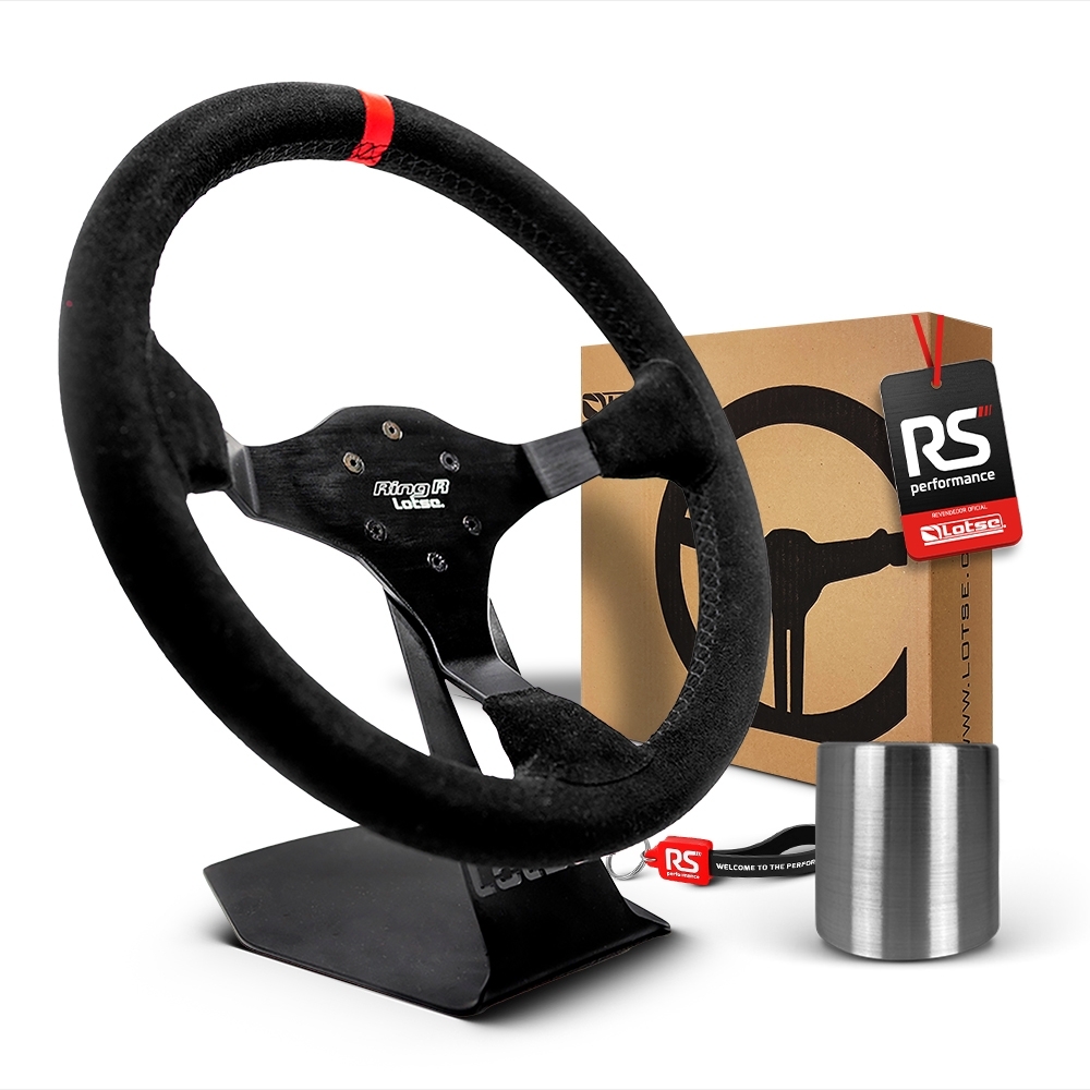Volante Esportivo Ring R Em Camurça Preta + Cubo (COM VARIAÇÃO)