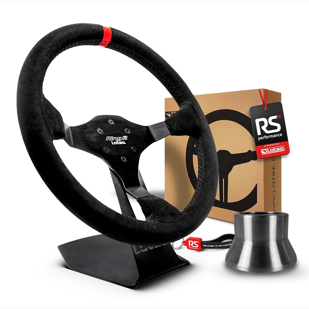Volante Esportivo Ring R Em Camurça Preta + Cubo (COM VARIAÇÃO)