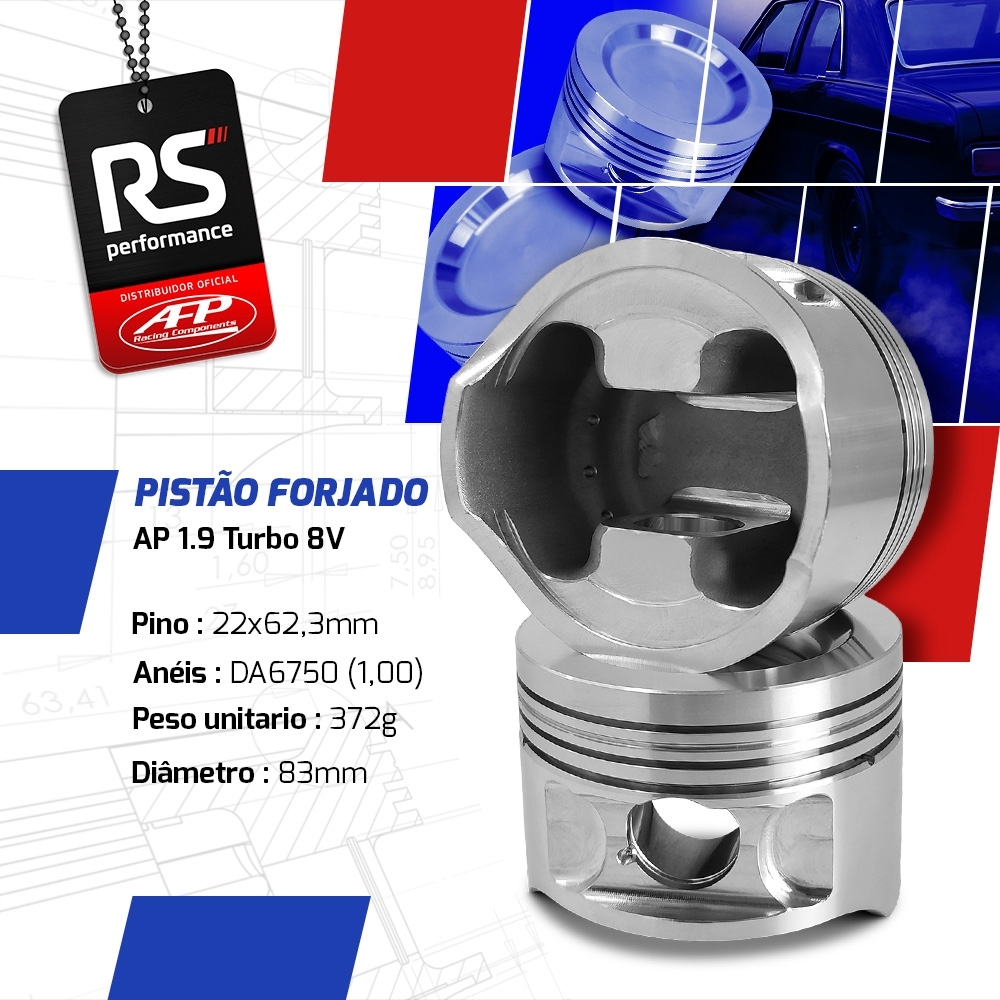 Jogo 4 Pistão Forjado AP 1.9 Turbo 8v Solid Forged Pino 22