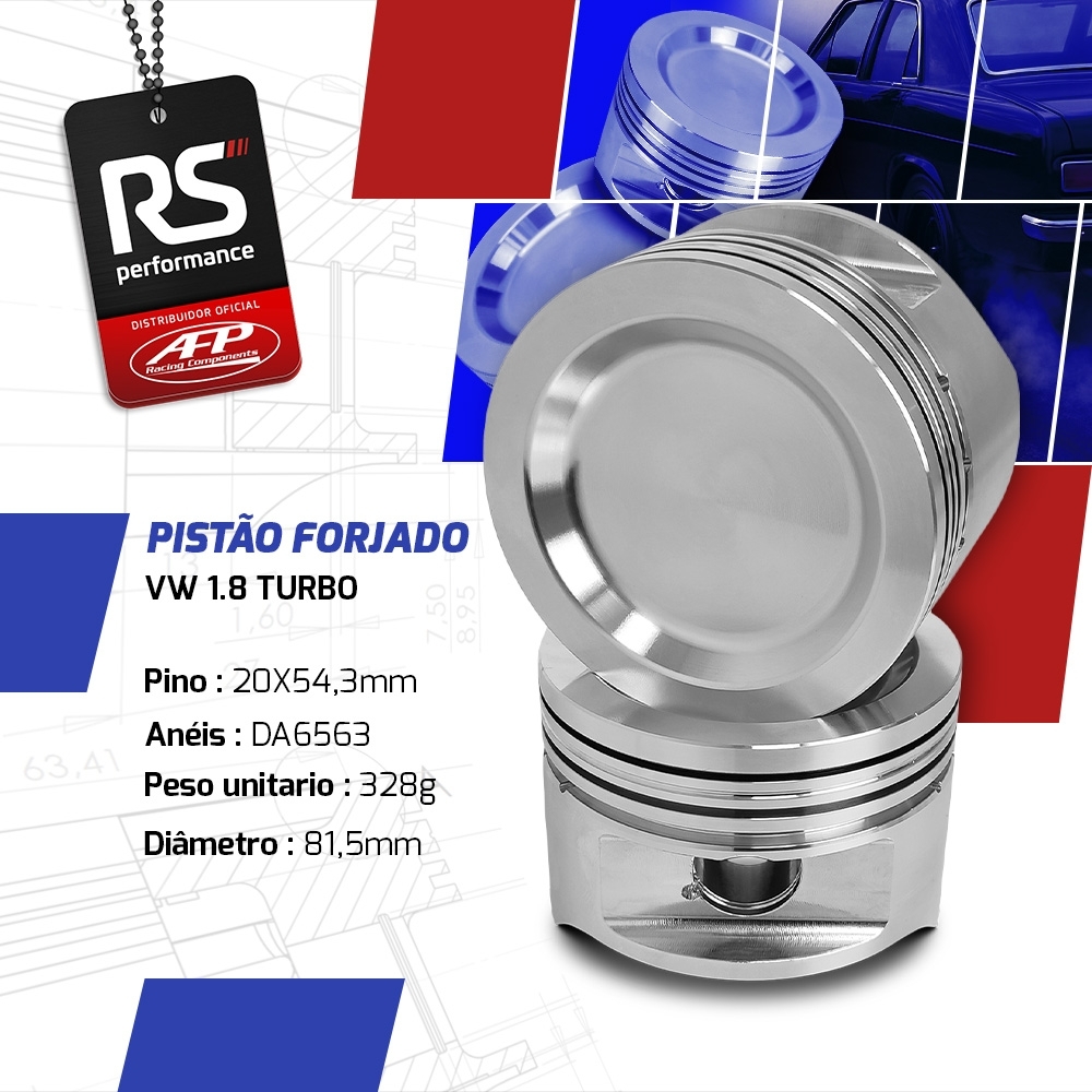 Kit 4 Pistão VW AP 1.8V Turbo Côncavo + Pinos + Anéis