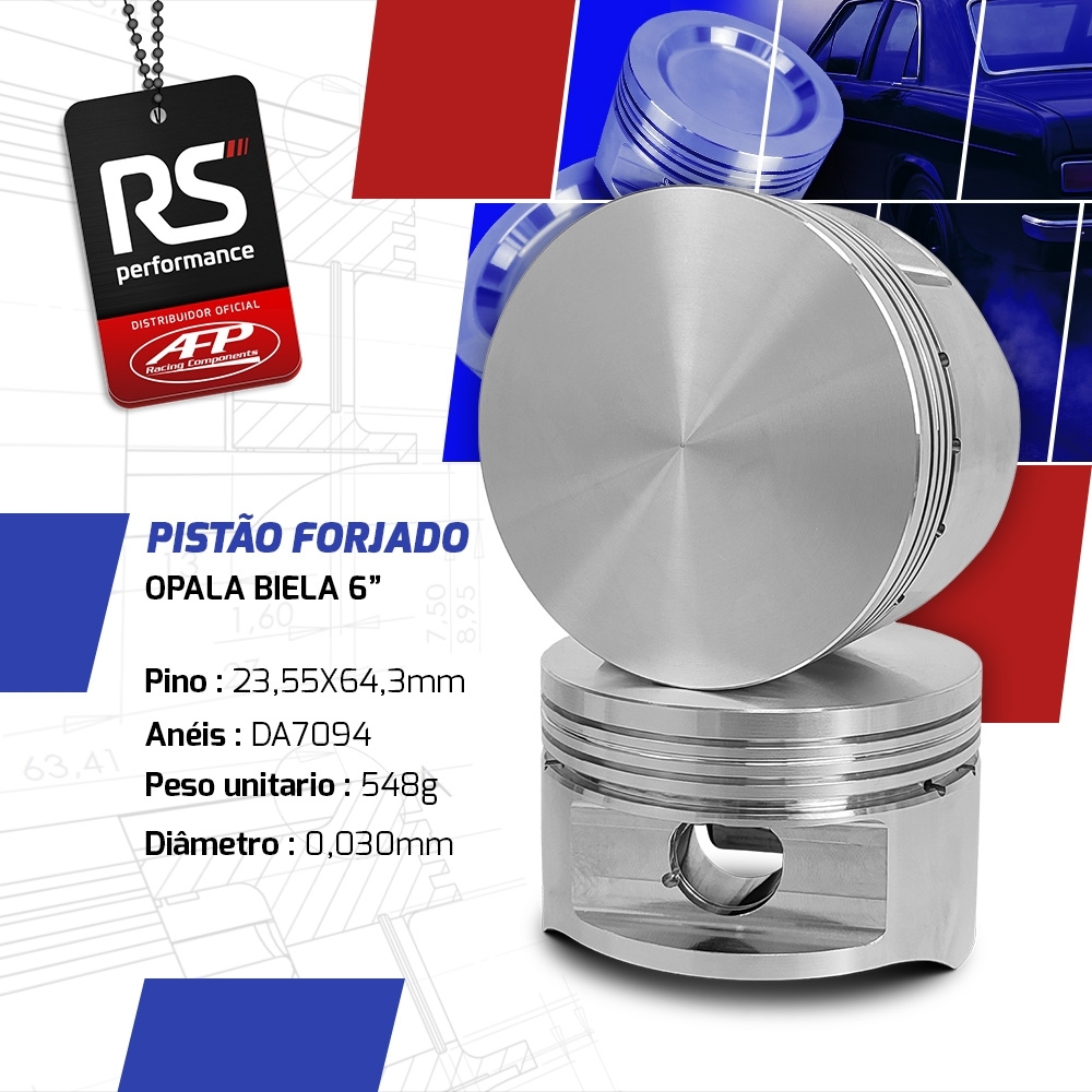 Kit 6 Pistão Forjado Opala 6CIL 6" Plano + Pinos + Anéis