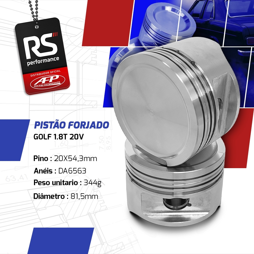 Kit 4 Pistão Forjado Côncavo VW/AUDI 1.8 20v + Pinos + Anéis