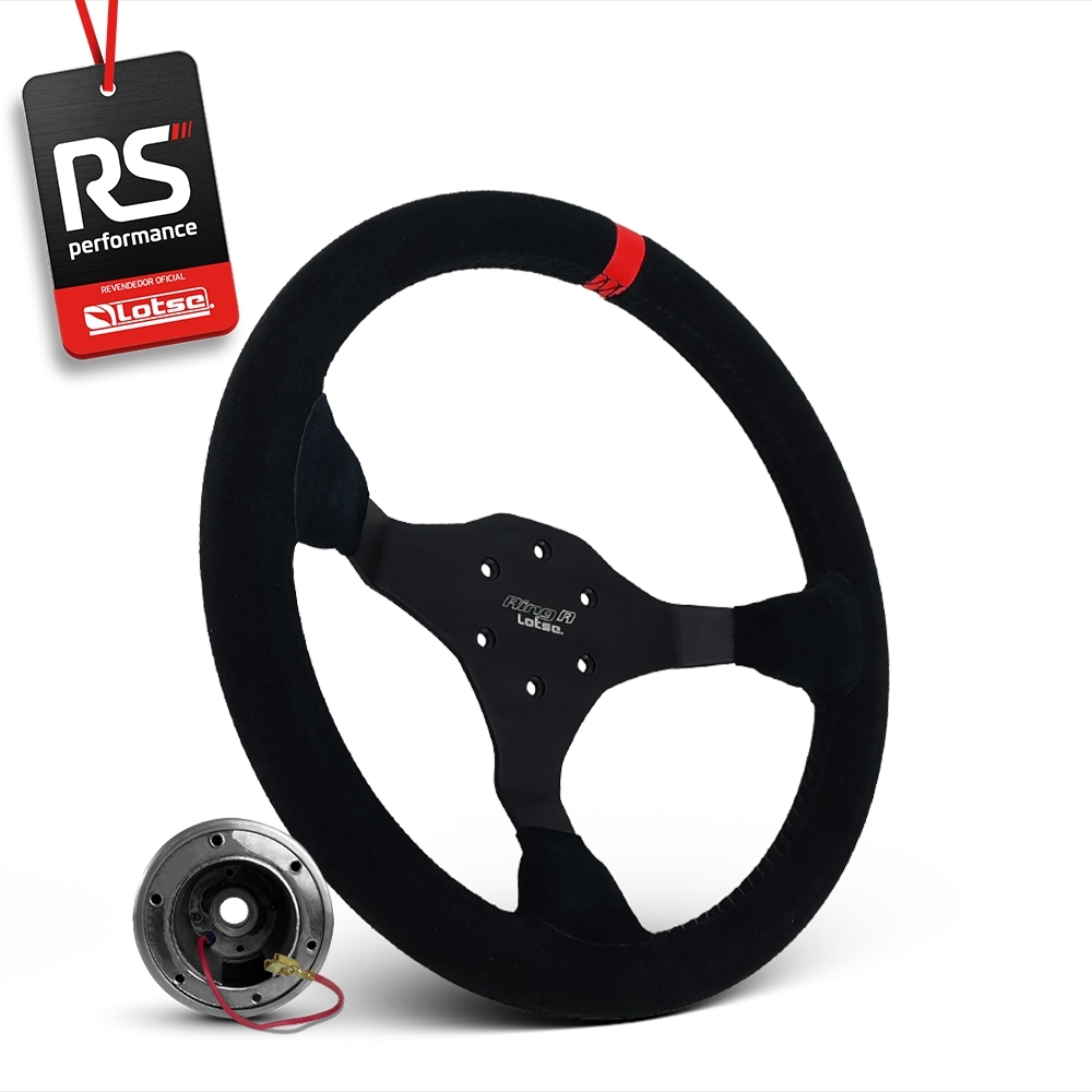 Volante Esportivo Ring R Em Camurça Preta + Cubo (COM VARIAÇÃO)
