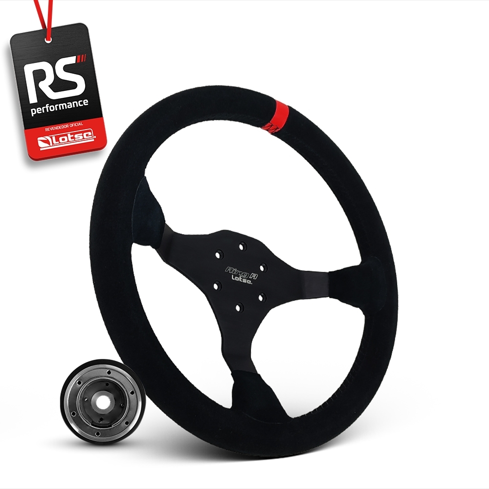 Volante Esportivo Ring R Em Camurça Preta + Cubo (COM VARIAÇÃO)