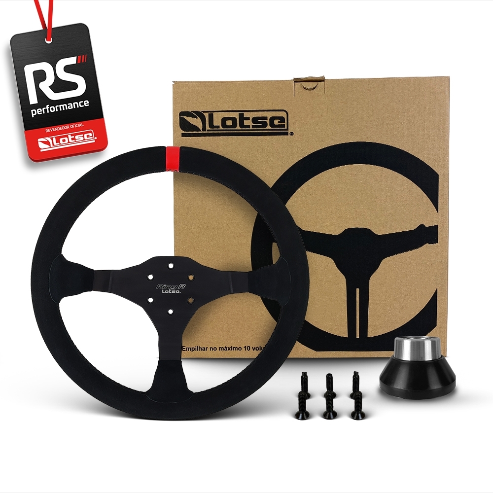Volante Esportivo Ring R Em Camurça Preta + Cubo (COM VARIAÇÃO)