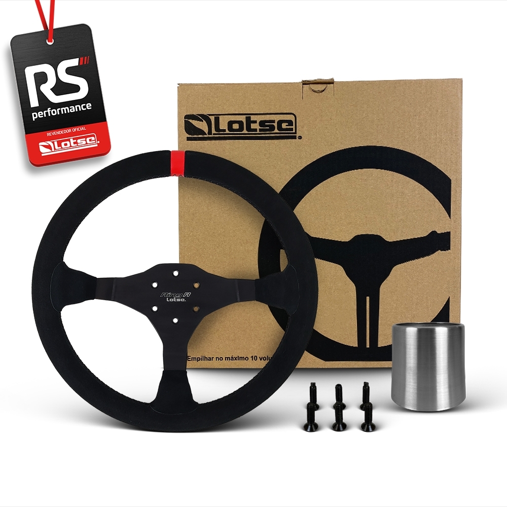Volante Esportivo Ring R Em Camurça Preta + Cubo (COM VARIAÇÃO)