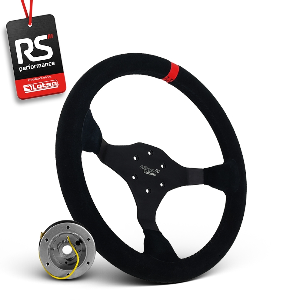 Volante Esportivo Ring R Em Camurça Preta + Cubo (COM VARIAÇÃO)