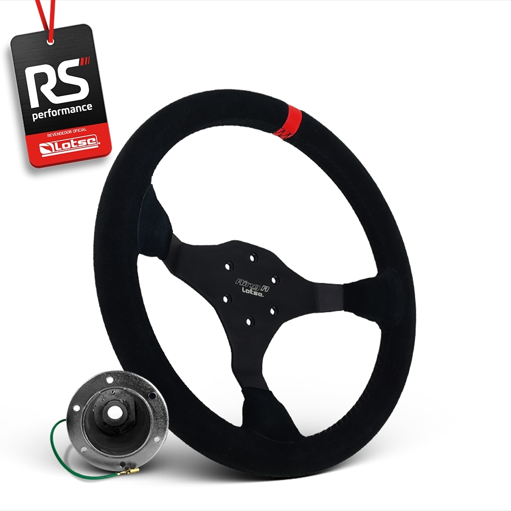 Volante Esportivo Ring R Em Camurça Preta + Cubo (COM VARIAÇÃO)