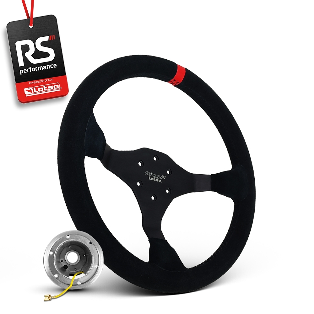 Volante Esportivo Ring R Em Camurça Preta + Cubo (COM VARIAÇÃO)