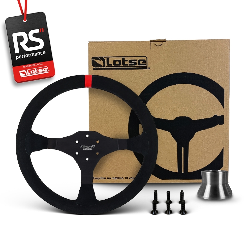 Volante Esportivo Ring R Em Camurça Preta + Cubo (COM VARIAÇÃO)