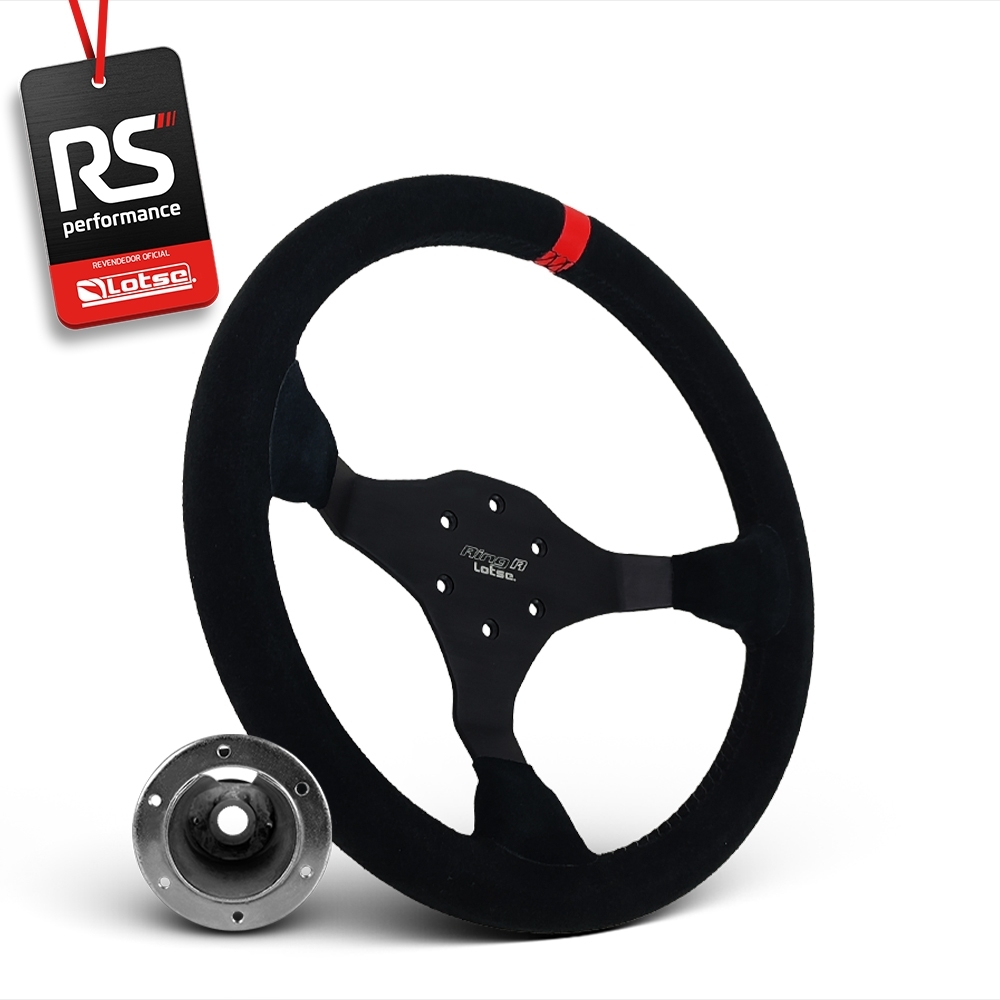 Volante Esportivo Ring R Em Camurça Preta + Cubo (COM VARIAÇÃO)