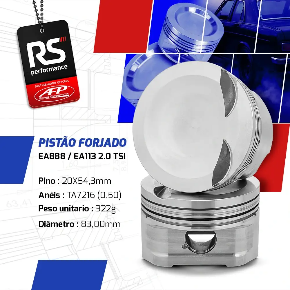 Kit 4 Pistão Forjado Côncavo c/ Cavas AE888 / EA113 2.0 TSI 16V + Pinos 20mm + Anéis