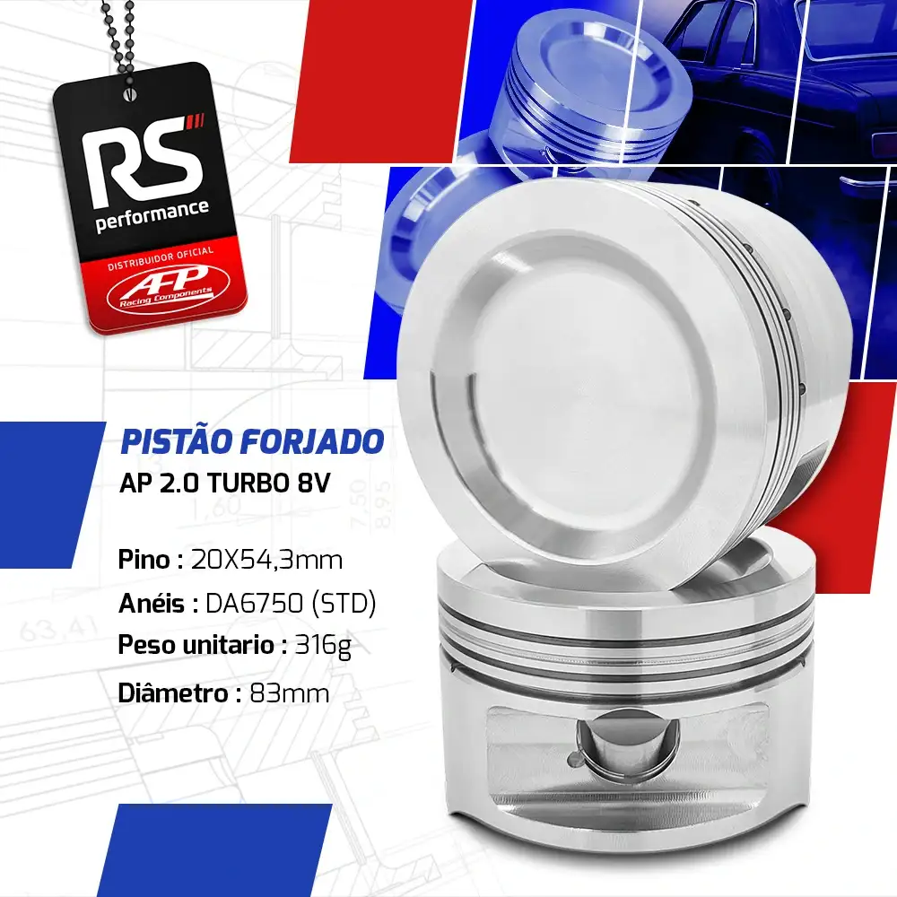 Kit 4 Pistão Forjado Côncavo Vw Ap 2.0T 8v + Pinos + Anéis