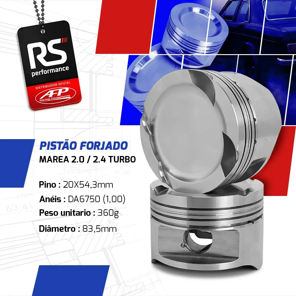 Kit 5 Pistão Forjado Côncavo Marea 2.0/2.4T + Pinos + Anéis