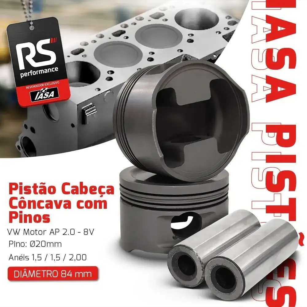 Kit 4 Pistão Forjado Côncavo Vw Ap 2.0 8v 1000cv + 4 Pinos 20mm