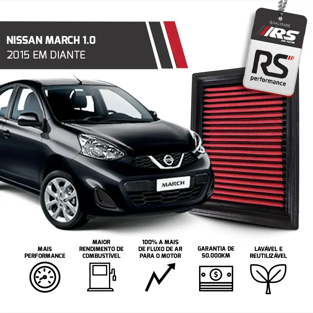 Filtro De Ar Esportivo Nissan March 1.0 3cil 2015 Em Diante