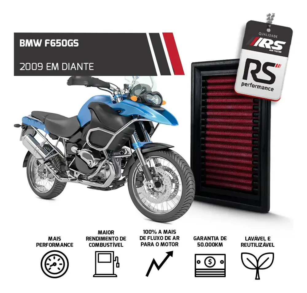 Filtro De Ar Esportivo Rs Filter Inbox Moto Bmw F650gs 2009+