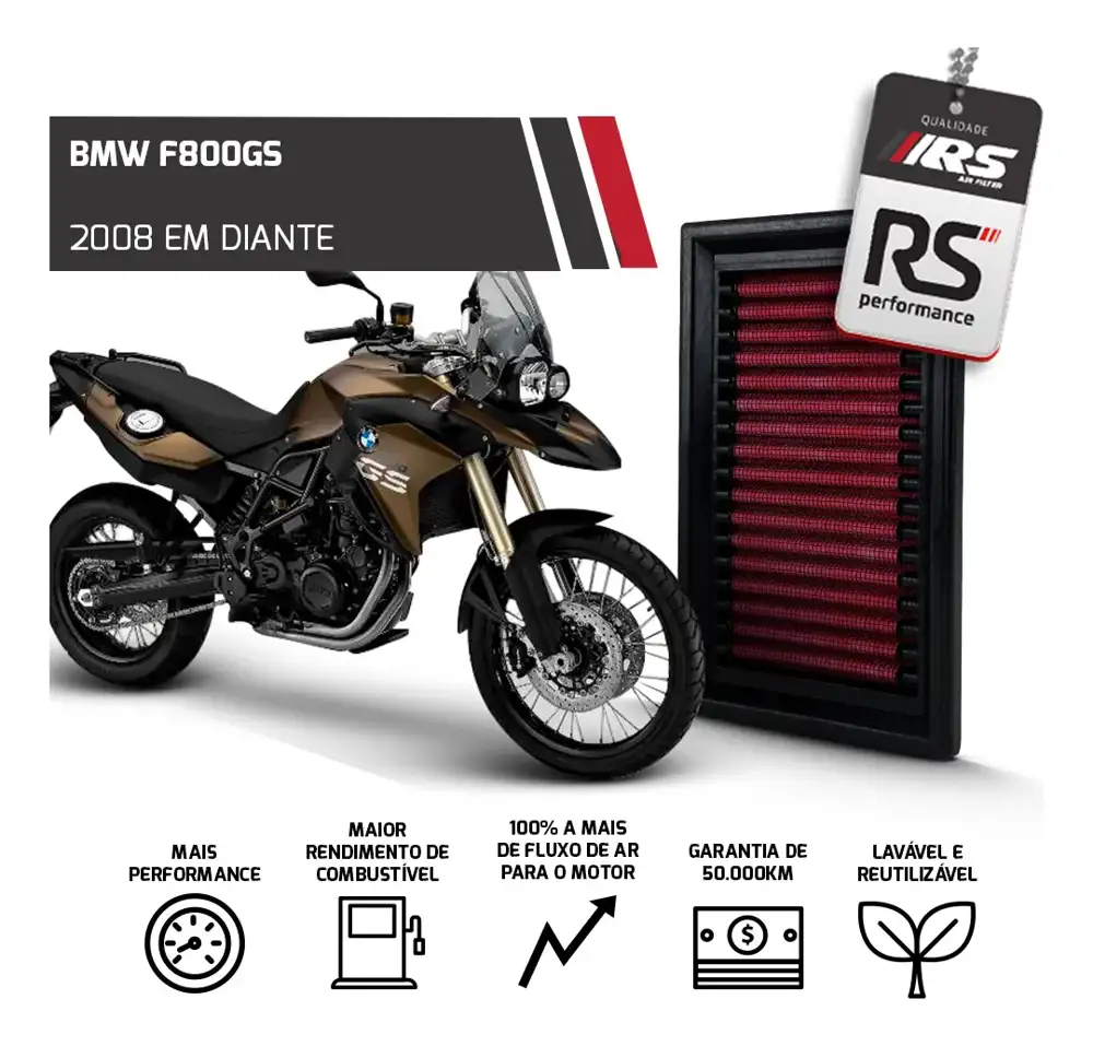 Filtro De Ar Esportivo Rs Filter Inbox Moto Bmw F650gs 2009+