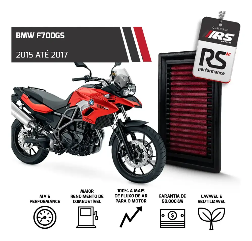 Filtro De Ar Esportivo Rs Filter Inbox Moto Bmw F650gs 2009+