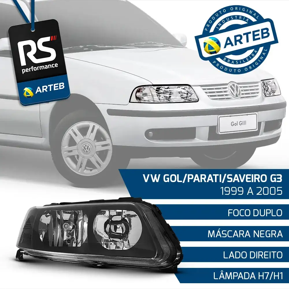 Farol Masc. Negra Gol Parati Saveiro G3 1999-05 Dir Ou Esq