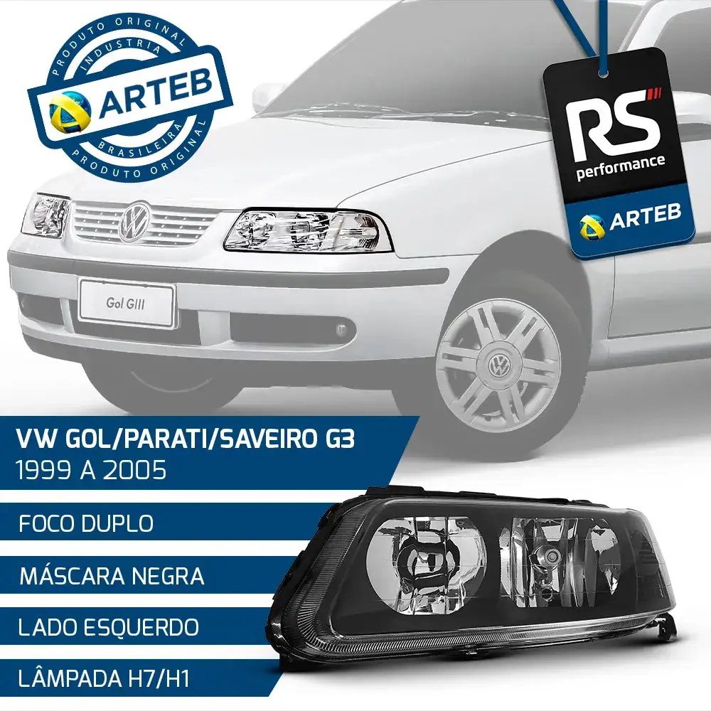 Farol Masc. Negra Gol Parati Saveiro G3 1999-05 Dir Ou Esq