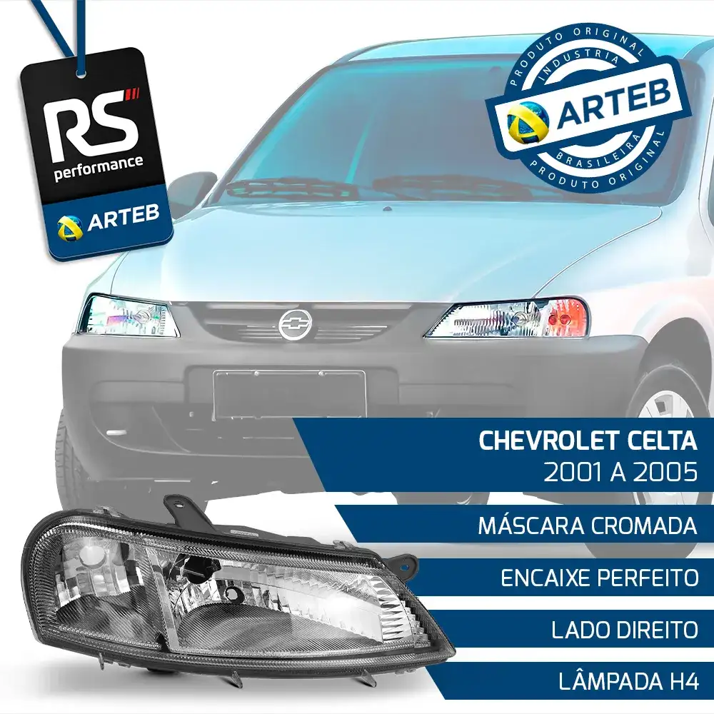 Farol H4 Masc. Cromada Celta 2001-2005 Esquerdo Ou Direito