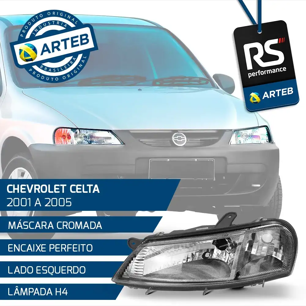 Farol H4 Masc. Cromada Celta 2001-2005 Esquerdo Ou Direito