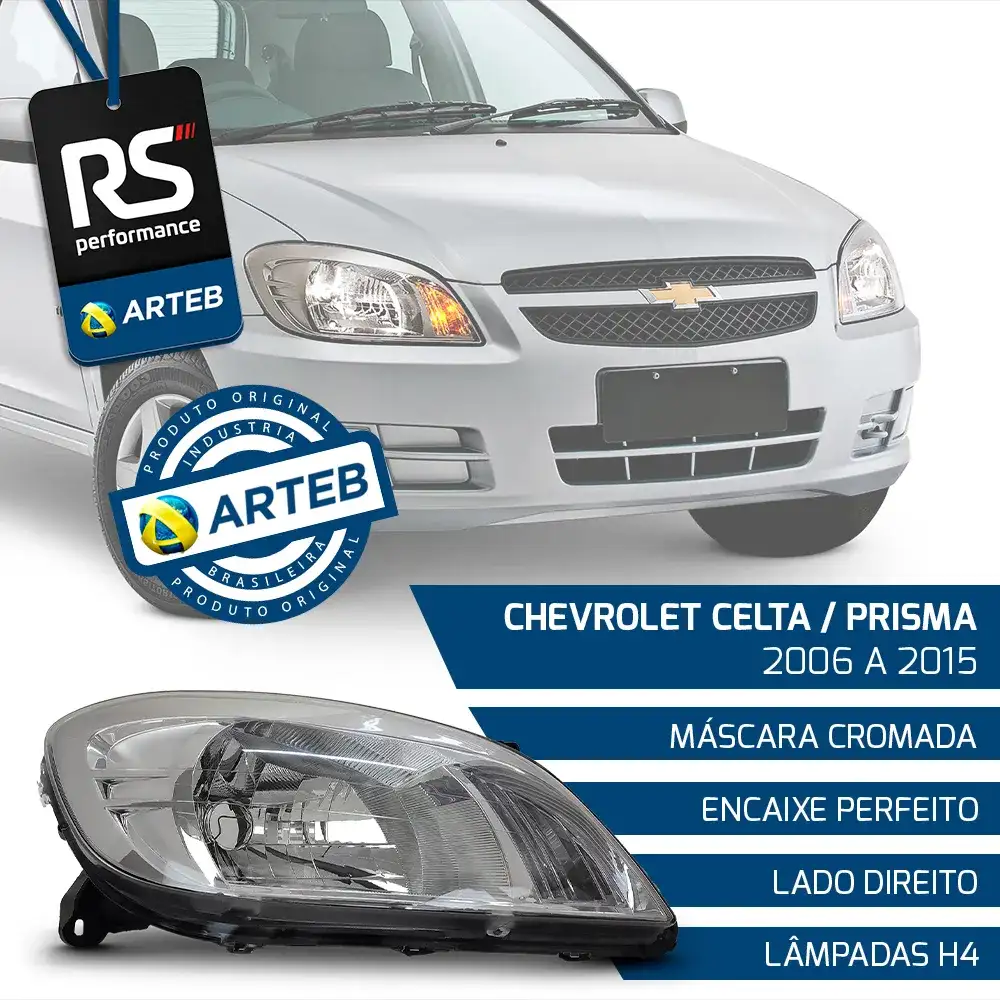 Farol Cromado H4 Celta Prisma 2006-2015 Esquerdo Ou Direito