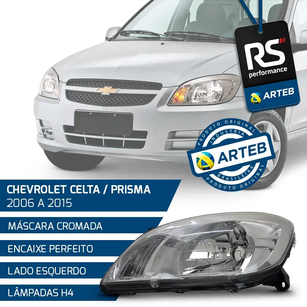 Farol Cromado H4 Celta Prisma 2006-2015 Esquerdo Ou Direito