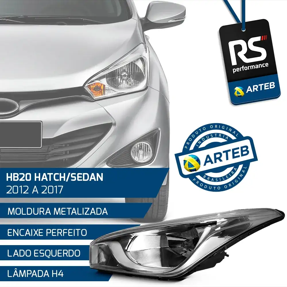 Farol Hb20 Hatch / Sedan Com Moldura Metalizada 2012 - 2017