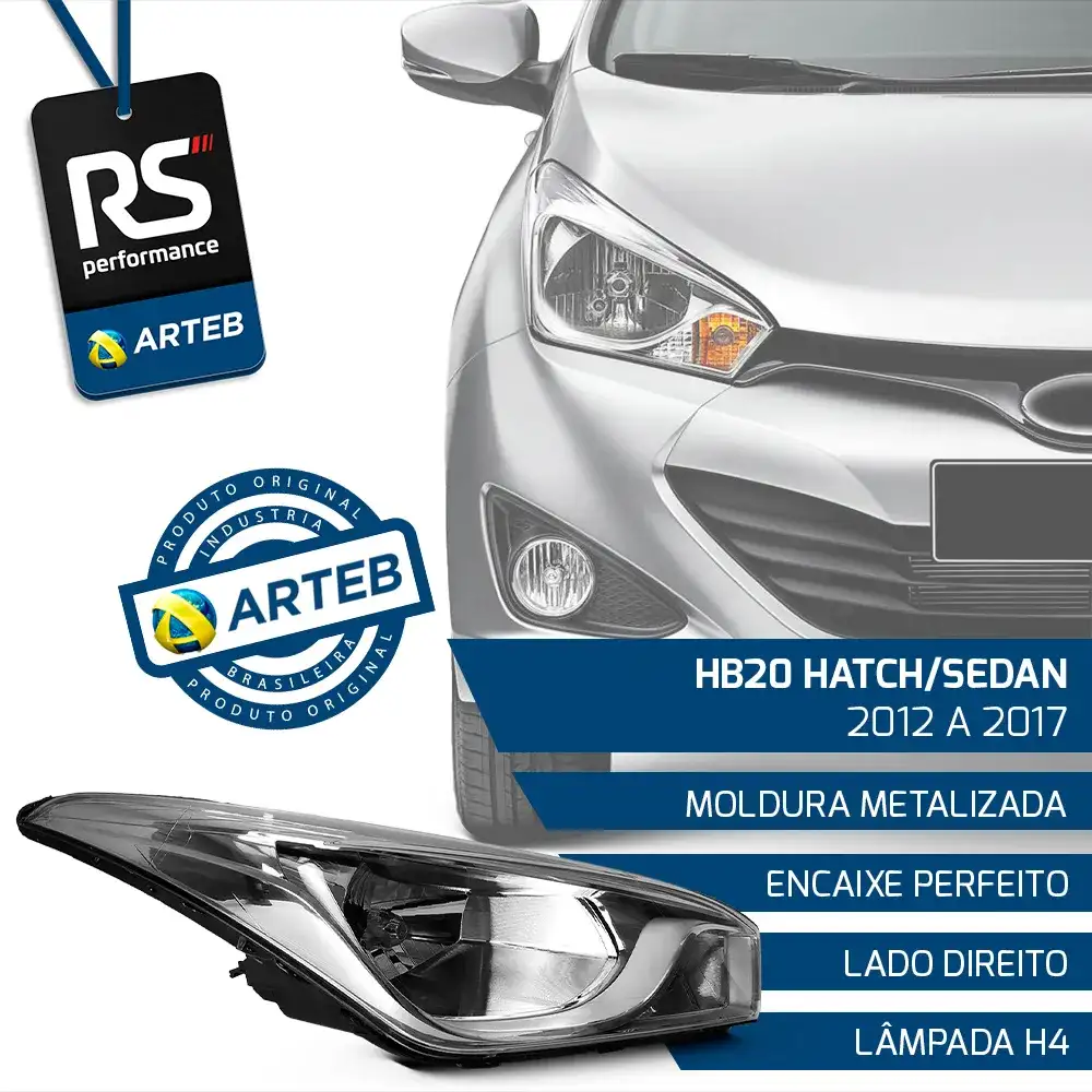 Farol Hb20 Hatch / Sedan Com Moldura Metalizada 2012 - 2017