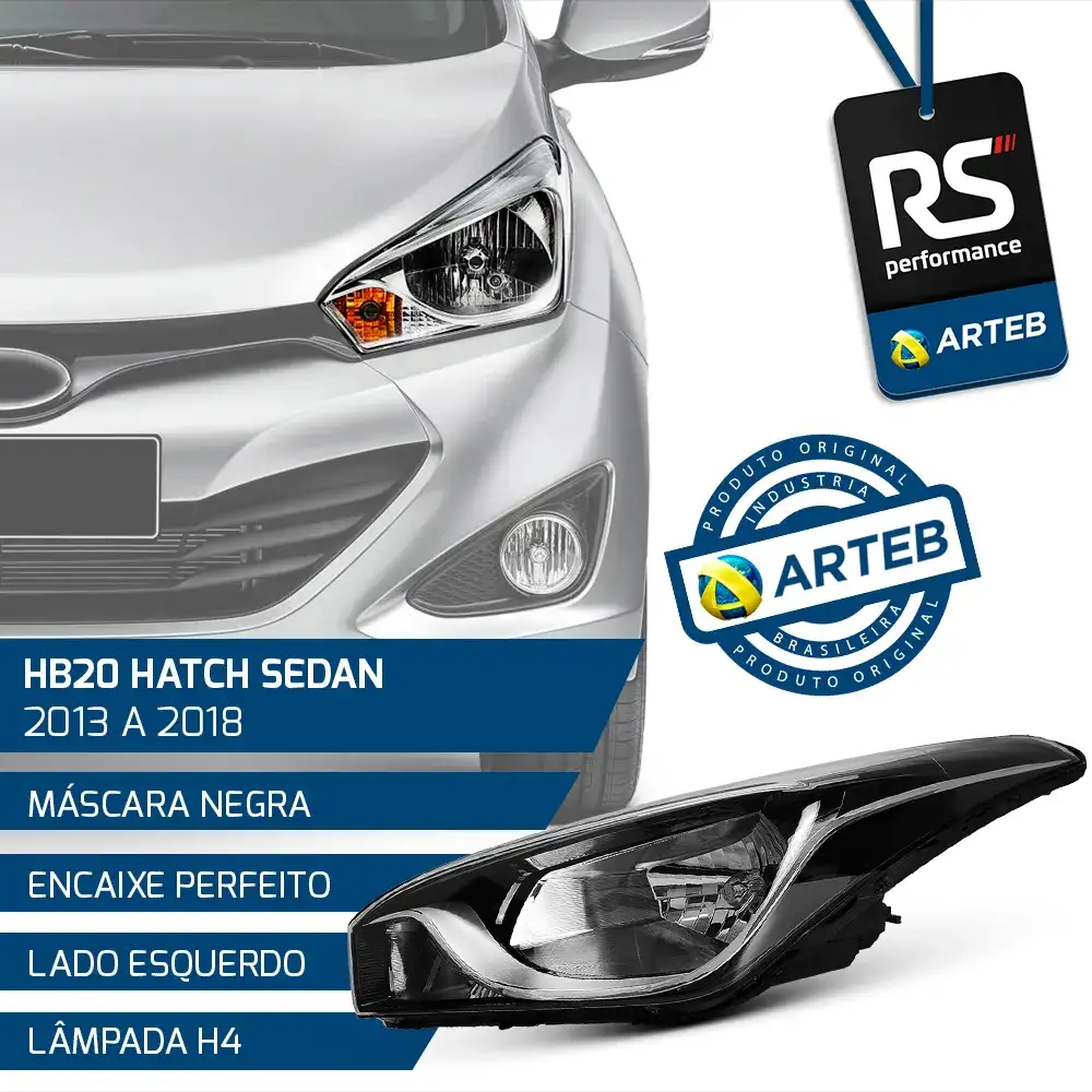 Farol Máscara Negra Hb20x Hatch / Sedan 2013 Até 2018