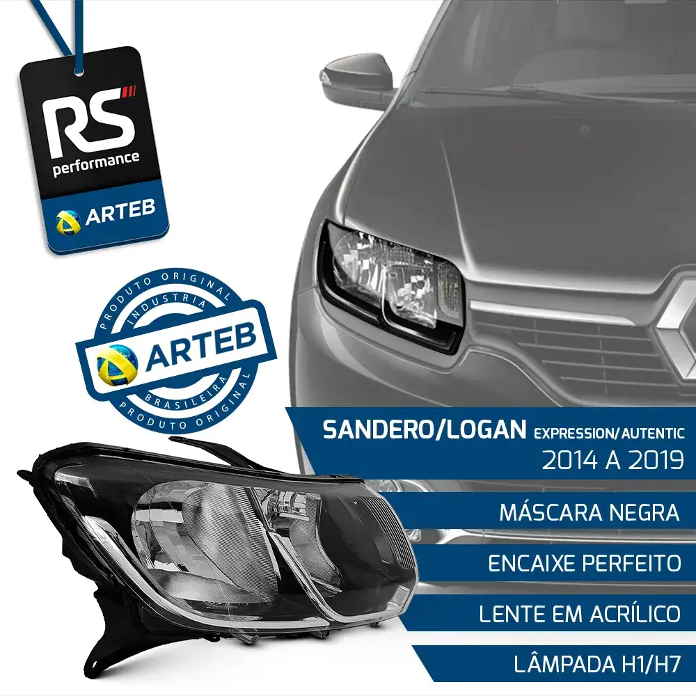 Farol Más. Negra Logan / Sandero 2014-19 Esquerda Ou Direita