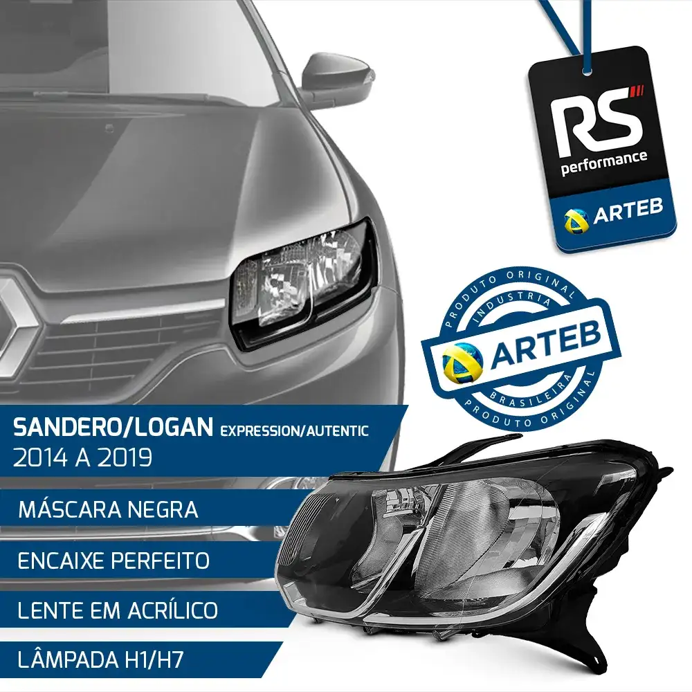 Farol Más. Negra Logan / Sandero 2014-19 Esquerda Ou Direita