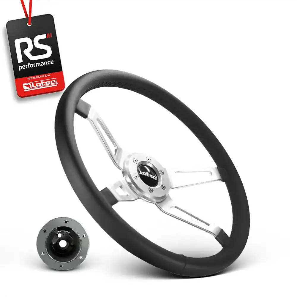 Volante Clássico Four Cromo Em Couro Preto + Cubo Alumínio